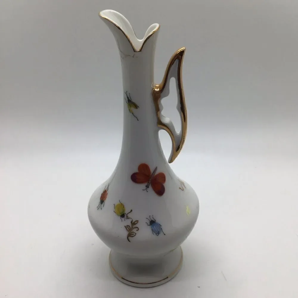 Vintage Lenwile Ardalt Handpainted butterfly and bug ewer vase.